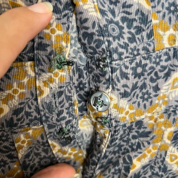 Maeve Button Front Collared Dress Gray Mustard Print Cotton Retro Boho Prairie - Picture 9 of 15